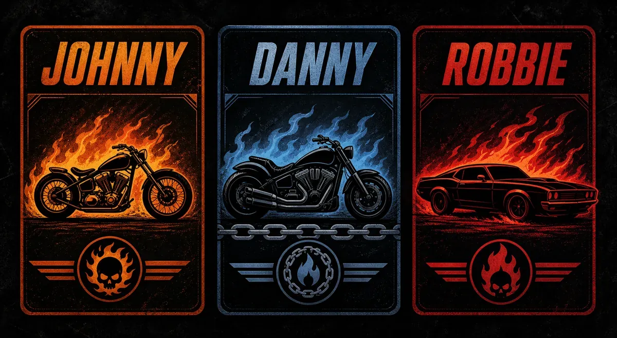 Graphique comparatif de Johnny Blaze Danny Ketch et Robbie Reyes avec vehicules symboliques