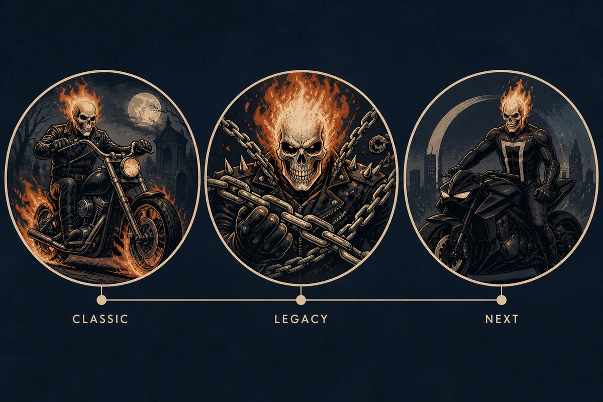 Redaktioneller Vergleichspfad für klassische, Legacy- und nächste Ghost-Rider-Lesewege